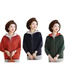 Hengyuanxiang Middle-Aged Women's Autumn Fashion Short Knit Cardigan Jacket, Elegant Hooded Coat for Middle-Aged And Elderly Women, Spring And Autumn High-End Cardigan Top