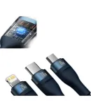 Baseus Data Cable Three-In Fast Charging, Multi-Head Two-To PD Fast Charging Cable for Type-C Huawei Apple 15/14/13 Pro Android Phones And Computers, Charger Cable, Blue