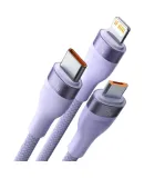 Baseus Three-In Fast Charging Cable, Multi-Head Two-To PD Fast Charging Cable, Suitable for Type-C Huawei Apple 13/12 Pro Max Android Phones And Computers, Charger Cable, Purple