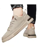 CARTELO Men's Shoes, 2025 Autumn And Winter Casual Shoes, Fashionable British Style Leather Shoes, Trendy Soft-Soled Sneakers, Beige, Size 43