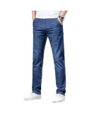 JEANSWEST Men's Jeans, 2025 Autumn Thin Loose Straight-Leg Pants, Versatile Casual Trousers, Blue, Size 38