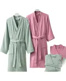 Xinya Bathrobe, Pure Cotton Adult Men's And Women's Bathrobe, Soft Comfortable Home Bathrobe Pajamas Sleepwear, Rose Pink Color M