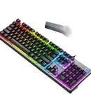 HP K500Y Mechanical Keyboard with Real Mechanical Feel, Punk Steam Retro Wired Gaming Keyboard for PUBG, Laptop Gaming LOL Office Keyboard, Black with RGB Backlit Square Caps Lock