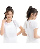 Li-Ning Short Sleeve Women's T-Shirt, Sports Top, Fitness Yoga Wear, Breathable Mesh Short Sleeve Running Top, White, 2XL/185