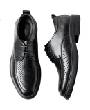 CARTELO Men's Leather Shoes, Wear-Resistant Soft Cowhide, Casual Leather Shoes for Men, Business Round Toe Thick-Soled Men's Shoes 9803, Black Hollow-Out Design, Size 44