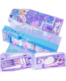 Disney (Disney) Sand Art Pencil Case for Girls, Children And Elementary School Students, Multifunctional Plastic Pencil Box with Double Layers, Pencil Bag, School Supplies, Elsa Princess DM28845F2