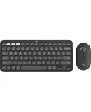 Logitech (Logitech) Fashion Series PEBBLE 2 COMBO Keyboard And Mouse Combo Set, Wireless Keyboard And Mouse Set, Dual-Mode Connection, Customizable Buttons, Three-Device Pairing, Night Black