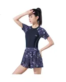 Li-Ning Women's Swimsuit, Fashionable One-Piece Boyleg Casual High-Waist Slimming High-Elastic Breathable Hot Spring Swimwear, 501 Black Floral Pattern, Size L