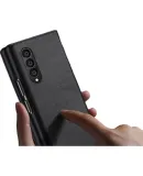 Shangsu Compatible with Samsung Fold4 Phone Case, Samsung Galaxy Z Fold4 Protective Cover, Zfold4 Lambskin Left And Right Folding Screen Shockproof Leather Case for Women And Men, Outer Shell in Starry Black