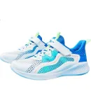 XTEP Children's Shoes, Three-Dimensional Breathable Mesh, Strap Mesh Holes, Breathable Running Shoes, Sail White/Prussian Blue, Size 40