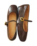 SENDA Mary Jane Women's Shoes, Flat Genuine Leather, Chanel-Inspired Style, Shallow Mouth Flats, Small Leather Shoes ZCC05CQ4, Brown, Size 36