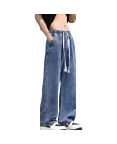 Huili Men's Jeans, Autumn Straight-Leg Pants, Loose Casual Wide-Leg Trousers, Simple Long Pants, Black And Gray, Size M