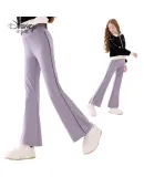 Disney Children's Pants, Girls' Yoga Pants, Big Kids' Sports Slim-Fit Flared Pants, Autumn Wear, X84230 Purple, 140cm