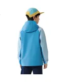 XTEP Children's Winter Silk-Like Fleece Three-Proof Jacket with Spliced Fashionable Warm Windbreaker, Jazz Blue, 170cm