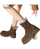 DAPHNE Women's Snow Boots with Fleece Lining And Thick Soles, Northeast-Style Cotton Shoes, Short Boots for Women, 4023608073, Coffee Color, Size 39