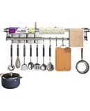 Kitchen Story Kitchen Rack Wall Mount 304 Stainless Steel Rack Punch-Free Hook Knife Holder Paper Towel Storage Rack Utensils Collection