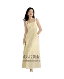 INMAN French Waist-Cinching Slimming Square Neck Spaghetti Strap Dress Women's Clothing, 2025 Summer New Long Dress, Light Yellow, XL