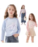 Hello Kitty Girls' Long-Sleeve T-Shirt for Spring And Autumn, Children's Base Layer, Stylish Big Kids' Korean Version Top G023 Purple-Gray 170