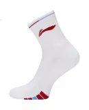 Li-Ning Badminton Socks, Mid-Calf Men's Terry Socks, Moisture-Wicking Sports Socks, AWSU083-3, White And Red, 25-28CM, One Pair