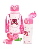 Disney Children's Insulated Cup, 316 Stainless Steel Direct Drinking Straw Water Bottle, Kindergarten Student Baby Dual-Use Water Bottle, Strawberry Bear Desig