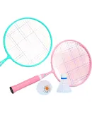 361° Children's Badminton Racket Set, Outdoor Family Fun Toy, Children's Day And Birthday Gift, for Boys And Girls, 2 Rackets + 3 Shuttlecocks, Green + Pink