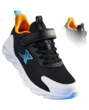 XTEP Children's Shoes, Boys' Big Kids' Velcro Strap Running Shoes, Black/XTEP White/mango Orange, Size 34