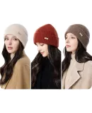 JIUMU Pure Wool Warm Knit Hat, Autumn And Winter Knitted Cap, Cold Hat, Winter Hat, Outdoor Ear Protection Cold Hat for Women in Winter