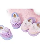 Disney Children's Cotton Slippers with Heel, Girls' Fluffy Slippers, Autumn And Winter Elsa Princess Indoor Slippers, Home Shoes, Light Purple, Size 34-35