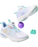 XTEP Children's Shoes, Girls' Toddler Mesh Leather Patchwork Rotating Buckle Running Shoes, Classic White/microwave Blue, Size 33