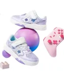 XTEP Children's Shoes, Girls' Toddler Mesh Leather Non-Slip Wear-Resistant Velcro Sneakers, Snow Purple/Iris Purple, Size 31