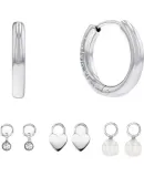 Calvin Klein CK Huggie Earrings Set for Women, Steel Color & White, 35700001, Goddess Day Gift
