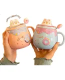 PINYU (PINYU) Mug Coffee Cup Ceramic Water Cup Large Capacity with Lid for Home Use, Coffee Maker Cup Donut Pink 400ml