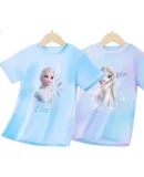 Disney Elsa Princess Girls' Short-Sleeve T-Shirt, Children's Quick-Dry Top, Summer Gradient Color JXAF4081D, Blue, Size 140