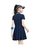 XTEP Children's Clothing Girls' High-Elastic Hem Pleated Design Ice-Cool Dress Deep Blue 120