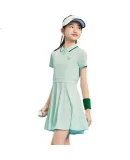 XTEP Children's Clothing Girls' High-Elastic Hem Pleated Design Ice-Cool Dress Embroidered Lotus Green 120
