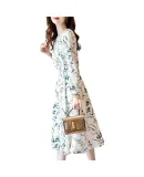 Dme Floral Print Dress, Spring And Autumn Round Neck Waist-Cinching Long-Sleeve Floral Print Dress for Women, Spring And Autum