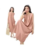 Giordano Sleeveless Dress for Women, Summer New Style Cotton Linen Tie-Waist Pleated Round Neck Tank Dress for Women 13465352