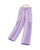 Disney Girls' Cargo Pants, Summer 2025 Breathable Wide-Leg Trousers, Children's Ice Silk Mosquito-Proof Pants TD2EK002, Purple, Size 140