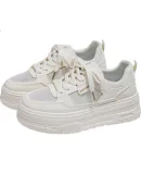 Huili Official Women's Shoes, Spring Sneakers for Women 2026, Thick-Soled Heightening White Shoes, Comfortable Solid Color Shoes for Women, Beige, Size 36