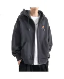 Paul Frank (Paul Frank) Men's Cardigan Hoodie, Casual Loose-Fitting Hooded Jacket for Autumn And Winter, Trendy Menswear, Dark Gray, XL