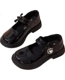 Follow Me Girls' Leather Shoes Spring And Autumn Fashion Breathable Princess Shoes for Little Girls School Performance Formal Shoes Black Size 36