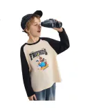 DISNEY Boys' Cotton Long-Sleeve T-Shirt, for Older Children, Contrasting Color Sweat-Absorbing Undershirt Top, Spring 2025 DB431AE01 Beige 130