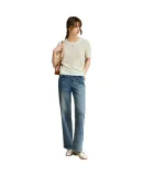 Oulain Blue High-Waisted Jeans for Women, Spring Commute Retro Slimming Straight-Leg Pants, Blue, Size S
