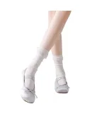 JKN Ballet-Style Slouch Socks for Women, Summer Thin Style [Breathable Mesh], Pearl White Mid-Calf Socks to Match Mary Jane Shoes