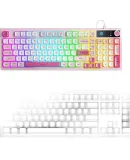 HP K500F Mechanical Feel Wired Keyboard, Quiet Multifunctional Knob for Office, Gaming, Desktop, Laptop, Universal, Pink And White, 98-Key Layout