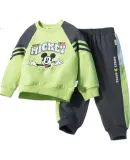 Disney Children's Clothing Spring And Autumn New Cartoon Fashion Versatile Comfortable Warm Sweatshirt Set, Pink-Green, Size 100