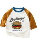 YUZHAOLIN Children's Long-Sleeve T-Shirt, Boys' Spring T-Shirt, Kids' Pure Cotton Round Neck Undershirt Top, Hamburger, Size 110