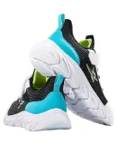 XTEP Children's Shoes, Boys' Sneakers for Older Kids, Mesh Leather Non-Slip Velcro Running Shoes, Black/XTEP White/Turquoise Green, Size 37