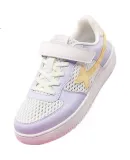 XTEP Children's Shoes for Boys And Girls, Big Kids' Mesh Leather Patchwork Velcro Sneakers, Sail White/snow Purple, Size 39