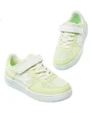 XTEP Children's Shoes for Boys And Girls, Big Kids' Mesh Leather Patchwork Sneakers with Velcro, Cream Yellow-Green/matcha Light Green, Size 40